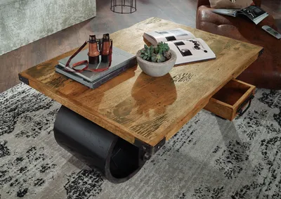 Produktbild von MASSIVMOEBEL24 Couchtisch Mango 110x80x43 natur lackiert RAILWAY #105