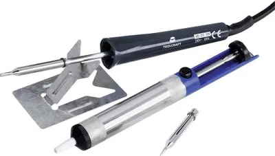 Produktbild von TOOLCRAFT MD-015PP Lötkolben-Set 230 V 15 W Bleistiftform, Meißelform inkl. Ablage, inkl. Entlötsaugpumpe