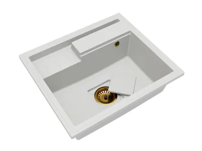 Obrázek produktu pro Granitový dřez ELITE 6052 BÍLÝ + zlatý sifon 60 x 52 x 21,5cm