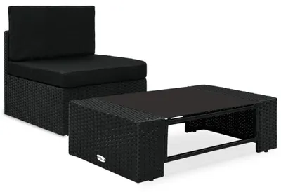 Image de Ensemble de mobilier de jardin en deux pièces, en résine synthétique, de couleur noire