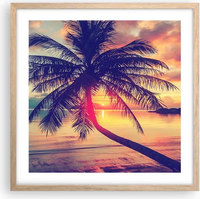 Produktbild von Gerahmtes Poster - Rahmen in heller Eiche - Meer Strand Palme - 50x50 cm - Wand Bild - Wanddeko - Wandbilder - Wandposter - Bilderrahmen - Bilder - Kunstdruck - Wandbild - P2NAC50x50-3925