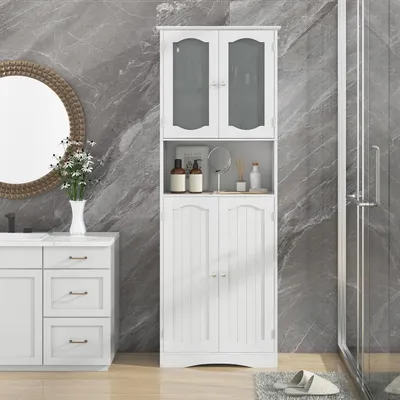 Immagine prodotto di Mobiletti da bagno - Armadietti portaoggetti - Comodini - Mobiletti sotto lavabo - Mobiletti per il bagno - Bianco, in MDF - 2 ante con sistema di chiusura di sicurezza