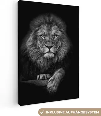 Produktbild von Wanddeko 60x90 cm - Tiere - Löwe - Schwarz - Weiß, Deko Wohnzimmer, Bilder, Wanddeko