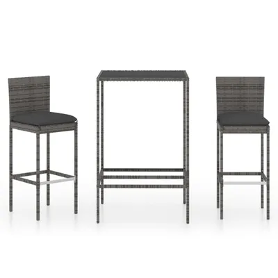 Produktbild von 3-tlg. Gartenbar-Set mit Kissen Poly Rattan Grau