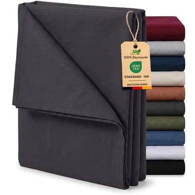Produktbild von EllaTex Renforcé Bettlaken 220x260 Baumwolle – großes Haustuch ohne Gummizug & Leintuch, Farbe: Anthrazit-Grau