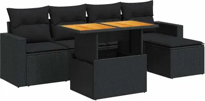 Produktbild von vidaXL 6-tlg. Garten-Sofagarnitur mit Kissen Schwarz Poly Rattan