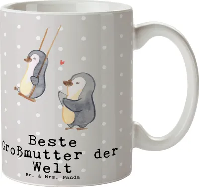 Produktbild von Mr. & Mrs. Panda Kaffeetasse Pinguin Beste Großmutter der Welt - Grau Pastell - Geschenk, Becher, Grosseltern, Oma Geworden, Teetasse, Omi, Tasse, Geschenkidee, Bedruckte