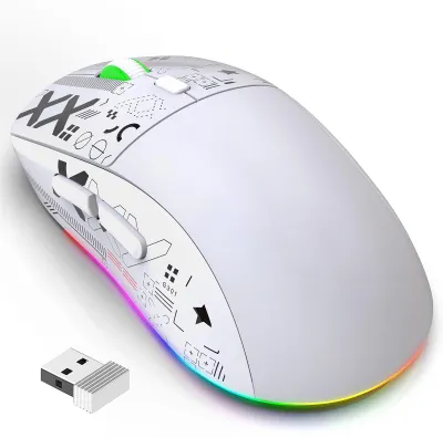 Obrázek produktu pro hxsj T90 2,4 GHz bezdrátová mechanická herní myš s RGB podsvícením, ergonomický design, životnost 10 milionů stisků, 3600 DPI, 6 režimů RGB podsvícení