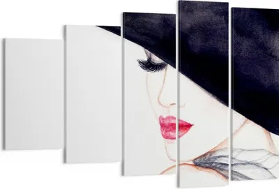 Produktbild von Bild auf Leinwand - Leinwandbild - Frau Lippen Hut Eleganz - 150x100cm - Wand Bild - Wanddeko - Leinwanddruck - Bilder - Kunstdruck - Wanddekoration - Leinwand bilder - Wandkunst - EG150x100-2947