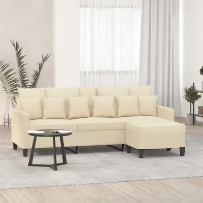 Imagen del producto de Maison Exclusive: Sofá de 3 plazas con reposapiés, color crema, 180 cm, tapizado en tela