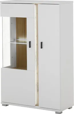 Produktbild von Vitrinenschrank Glastür links weiß mit Eiche  LOVENO-61