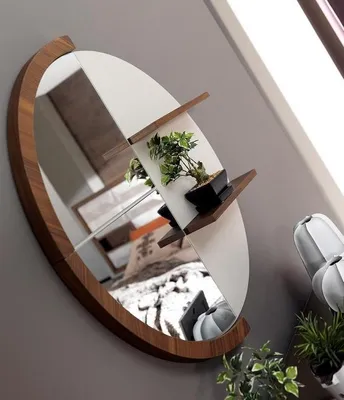 Immagine prodotto di Specchio da parete Specchio con mensole Semicerchio Decorativo soggiorno legno