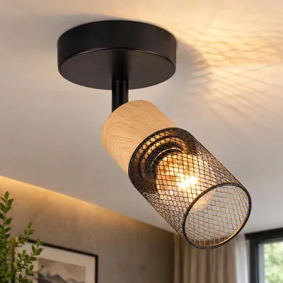 Immagine prodotto di ZMH LED plafoniera faretto da soffitto in legno: E14 lampada da soffitto spot 1 fiamma 350° girevole lampada da cucina vintage industriale per soggiorno senza lampadine, Immagine generata dall'IA