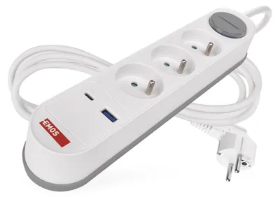 Obrázok produktu pre Predlžovací kábel Emos 3 zásuvky s USB A, C 2 m biely