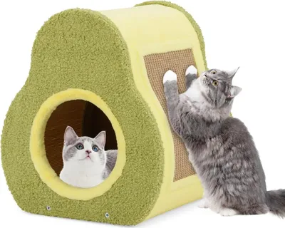 Zdjęcie produktu dla Legowisko dla kota Avocado – domek dla kota do użytku w pomieszczeniach – legowisko dla kota 2 w 1 i drapak z juty – drewno – 35 x 33 x 40 cm – zielone