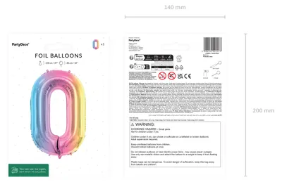 Immagine prodotto di Palloncino in foil con numero 0 Palloncino numerato 86 cm Pastello Colorato