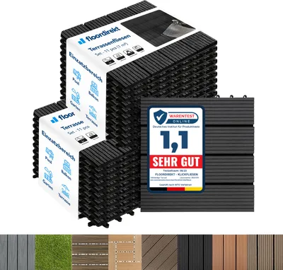 Produktbild von WPC Klickfliesen Terrassenfliesen Royal Anthrazit 30x30 cm 22 Stück (2 m²)