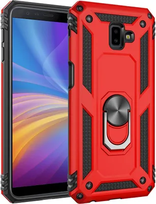 Produktbild von LaimTop Galaxy J6 Plus Hülle, Hybrid Robuste Rüstung Drehbarer Ring Halter Ständer Dual Layer Hard PC + TPU Stoßfest Schutzhülle für Samsung Galaxy J6 Plus Rot