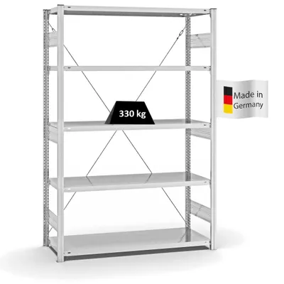 Produktbild von PROREGAL Fachbodenregal Stecksystem MAGNUS  Germany | HxBxT 200x130x50cm | 5 Ebenen | Fachlast 330 kg | Einseitig nutzbar | Lichtgrau