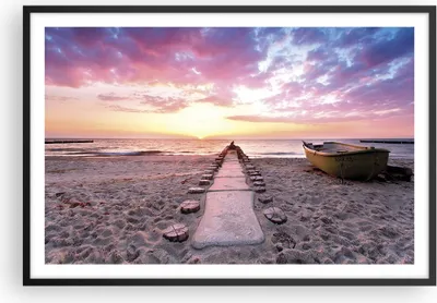 Produktbild von Gerahmtes Poster - Schwarzer Rahmen - Boot Strand Himmel - 91,5x61 cm - Wand Bild - Wanddeko - Wandbilder - Kunstposter - Wandposter - Bilderrahmen - Bilder - Kunstdruck - P2BAA91x61-5064