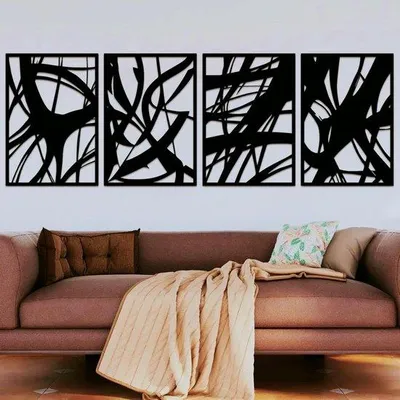 Obrázok produktu pre Kovová nástenná dekorácia, 4-dielna, minimalistická, 3D sochy