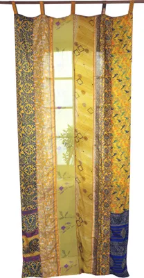 Produktbild von Seidiger Vorhang (1 Stk.) Gardine aus Patchwork Sareestoff, Unikat - Gelb Bunt, Polyester, 250*100*0,2 cm, Dekovorhänge