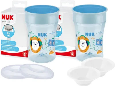 Produktbild von NUK Magic Cup Bundle – 2x Trinklernbecher 230ml Blau + 2 Ersatzdeckel & 2 Trinktüllen – Auslaufsicher, -frei, Kleinkind Becher ab 8 Monate