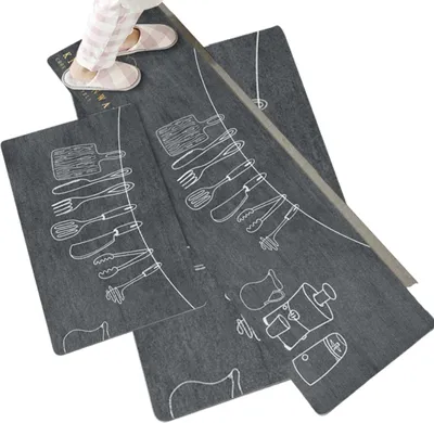 Produktbild von 2er-Set Küchenteppiche – 40 x 60 cm und 40 x 120 cm – Grau – Rutschfest – Rechteckig – Bodenmatte für Wohnzimmer und Schlafzimmer