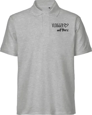 Produktbild von Huuraa Herren Polo Shirt Vlogger mit Herz XL Sport Grey Bio Baumwolle Fairtrade Poloshirt Geschenkidee