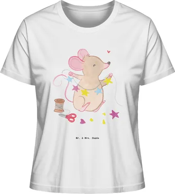 Produktbild von Mr. & Mrs. Panda Oberteil Damen Maus Basteln Größe S - Weiß - Geschenk, Baumwoll T-Shirt, Kurzarmshirt, DIY, Kreatives, Sommershirt, Basic Shirt