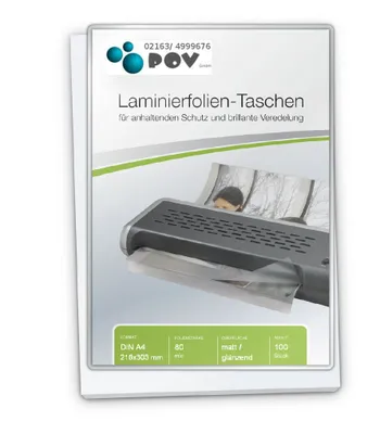 Produktbild von Laminierfolien A4 (216 x 303 mm), 2 x 80 mic, matt/glänzend