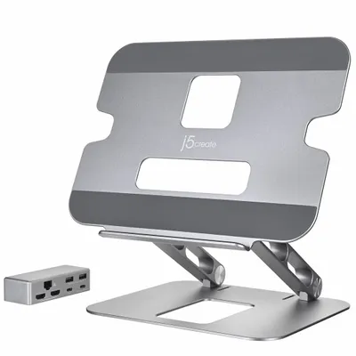 Produktbild von j5create JTS427-N Multi-Winkel Dual 4K Dockingstation, Notebook- & Tablet-Ständer, Grau, Aluminium, Windows laptop / Mac, USB 3.2 Gen 1 (3.1 Gen 1) Type-C, 5000 Mbit/s