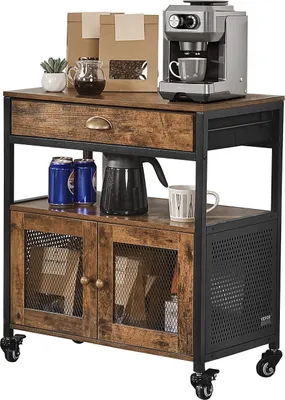 Image de VEVOR Meuble bar à café 61 x 36 x 70,5 cm Meuble bar à café de style rustique avec roulettes et portes en filet, sideboard pour l'entrée de la cuisine