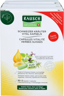 Produktbild von RAUSCH 60003, Kapsel, Hirse, Vitamin B1, Vitamin B12, Vitamin B2, Vitamin B6, Vitamin C, Sichtverpackung, Erwachsener, 180 Stück(e)