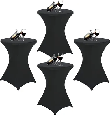 Obrázek produktu pro 4 kusy Barový stůl Kryty Barový stůl Elastan Stretch ubrus, pro Bistro stůl Ø 80-85 cm, pro kulatý stůl Svatební narozeninová párty Banquet stolní dekorace (80x110 cm, černá)