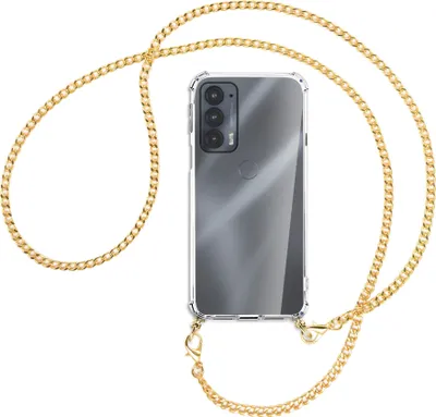 Produktbild von Handykette Backcover-Schutzhülle mit Band (Metall goldfarben) für Motorola Edge 20 - goldfarbene Kette