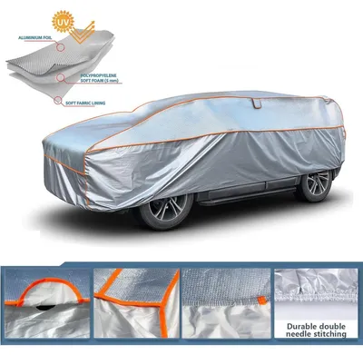 Zdjęcie produktu dla Wodoodporna plandeka przeciwgradowa z powłoką aluminiową do samochodów osobowych/SUV, rozmiar XXL – 520 cm