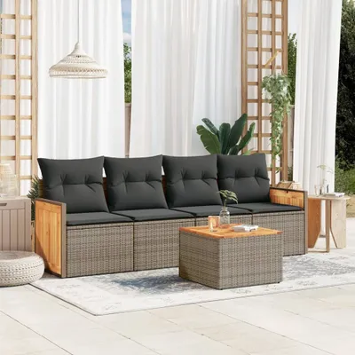 Produktbild von 5-tlg. Garten-Sofagarnitur mit Kissen Grau Poly Rattan 3259862