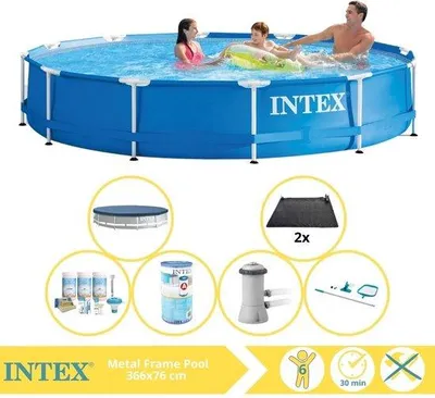 Produktbild von Metallenes Schwimmbecken - Aufbauschwimmbecken - 366x76 cm - Mit Abdeckabdeckung, Pflegepaket, Schwimmbeckenpumpe, Filter, Pflegepaket und Solarmat