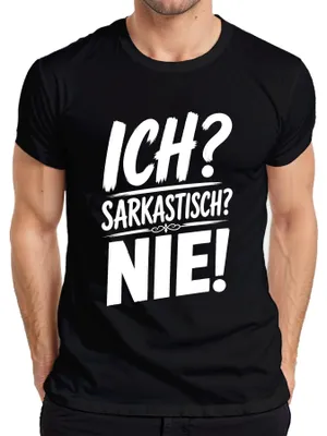 Zdjęcie produktu dla Ja? Sarkastyczny? Nie! Ironia, humor, sarkazm, wyznanie, cynizm. Męska koszulka, czarna, rozmiar 3XL