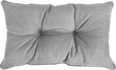 A gray tufted cushion is shown from a top-down perspective against a white background.
