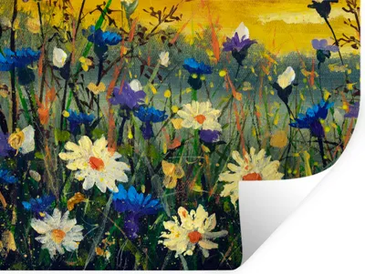 Produktbild von MuchoWow® Wandtattoo Wandsticker Wandaufkleber Malerei - Ölfarbe - Natur - Blumen 160x120 cm Selbstklebend und Repositionierbar - Selbstklebend - Fototapeten