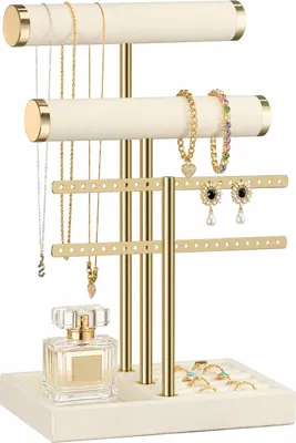 Produktbild von Schmuck Organizer mit 3 Ebenen, Schmuckständer Armbänder, Abnehmbarer T-Steg Schmuck Ständer, Samt-Armbandhalter, Schmuckhalter für Armband, Halskette