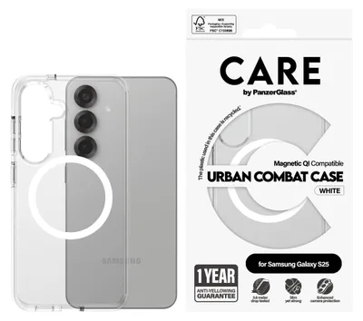Immagine prodotto di Etui Care By Panzerglass Flagship Urban Combat White Qi Do Samsung Galaxy S25 - Przezroczysty