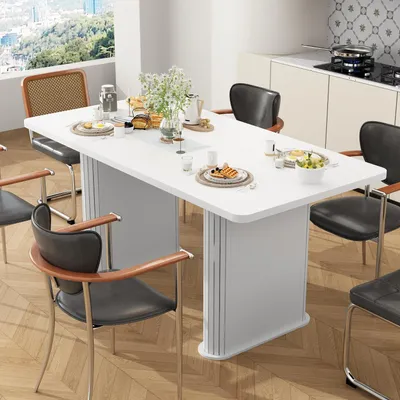 Produktbild von Esstisch mit 2 Ovalen Tischbeinen, Restauranttisch, Küchentisch, Säulentisch, für Küchen, Essbereiche, Weiß, MDF, 160 x 80 x 75 cm