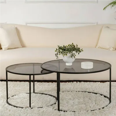 Image de Aedion - Table Basse, 80x80x43h cm Noir, set de 2 Tables