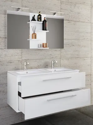 Produktbild von VCM 3-tlg. Doppel Waschplatz | 2x Waschtisch | Badmöbel Set mit Unterschrank, Waschbecken und Spiegel | Doppelwaschbecken | Komplettset Budasi SP
