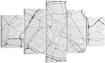 Produktbild von Bild auf Leinwand - Leinwandbild - 5 Teile - Stadt Karte Paris - 125x70cm - Wand Bild - Wanddeko - Wandbilder - Leinwanddruck - Bilder - Wanddekoration - Leinwand bilder - Wandbild - EA125x70-4868
