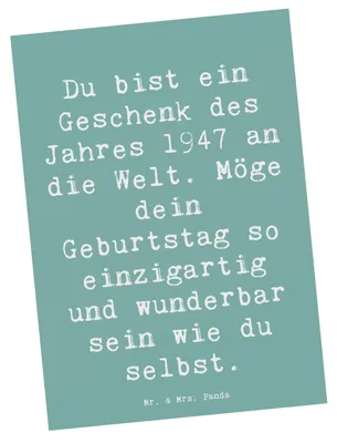 Produktbild von Mr. & Mrs. Panda Postkarte Spruch 1947 Geburtstag - Meeresbrise - Geschenk, Geburtstagsgeschenk, Geburtstagsgruß, Happy Birthday, Grußkarte, Alter, Ansichtskarte