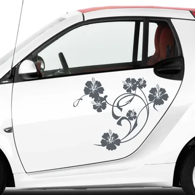 Produktbild von Aufkleber - Autoaufkleber-Set Hibiskus Swirl 2 Stk. je 50cm x 40cm anthrazit - Tuning Carystyling Heckscheibe Auto